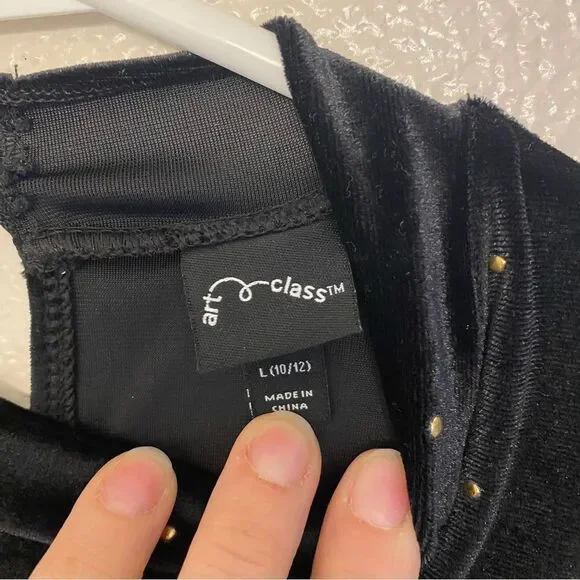 Art Class Long Sleeve bell Velvet stretch mock neck black dress L 10/12 - Picture 5 of 9